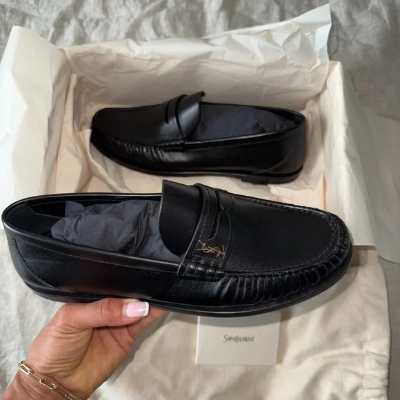 NWT SAINT LAURENT Black Leather Loafers - Picture 2 of 7